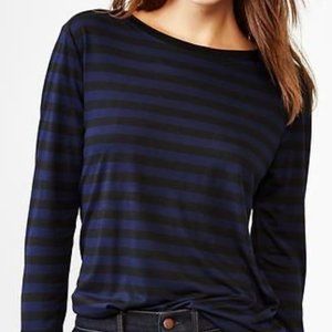 NEW! GAP Black Navy Fluid Lightweight Stripe L/S Design & Crafted Tee - XS
